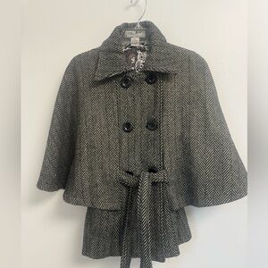 Steve Madden Black and Cream Herringbone Coat/Cape